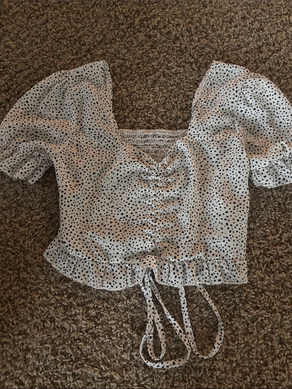 Worn Once White and Black Polka Dot Puff Sleeve Crop Top